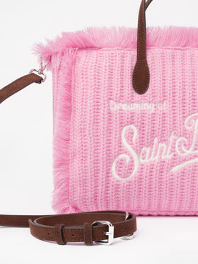 Pink rib knit Colette handbag with logo embroidery - MC2 Saint Barth