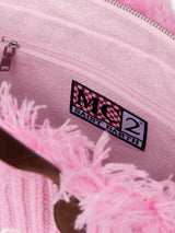 Pink rib knit Colette handbag with logo embroidery