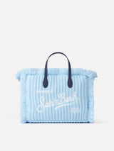 Borsa Colette in maglia a coste azzurra con ricamo logo