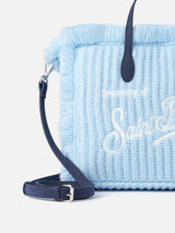 Hellblaue Colette-Handtasche aus Rippenstrick mit Logo-Stickerei