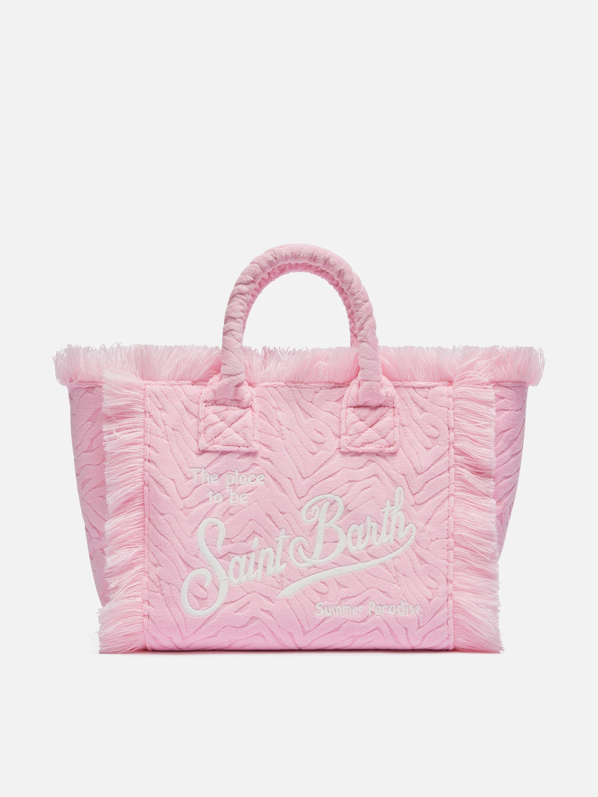 Borsa MC2 Saint Barth In Cotone Rosa - Logo Strass, Dimensioni 30x22x15cm - Foto 5