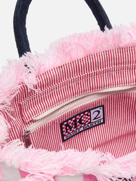 Borsa Colette in spugna rosa con stampa a righe rosa