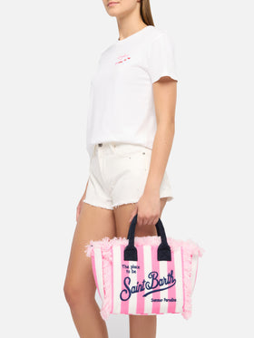 Borsa Colette in spugna rosa con stampa a righe rosa