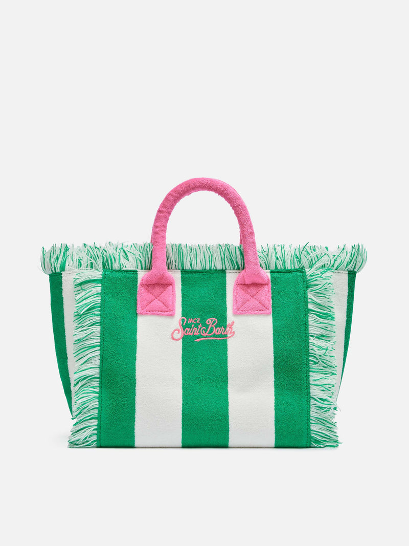 Colette Sponge – Grüne Frottee-Handtasche mit Streifen