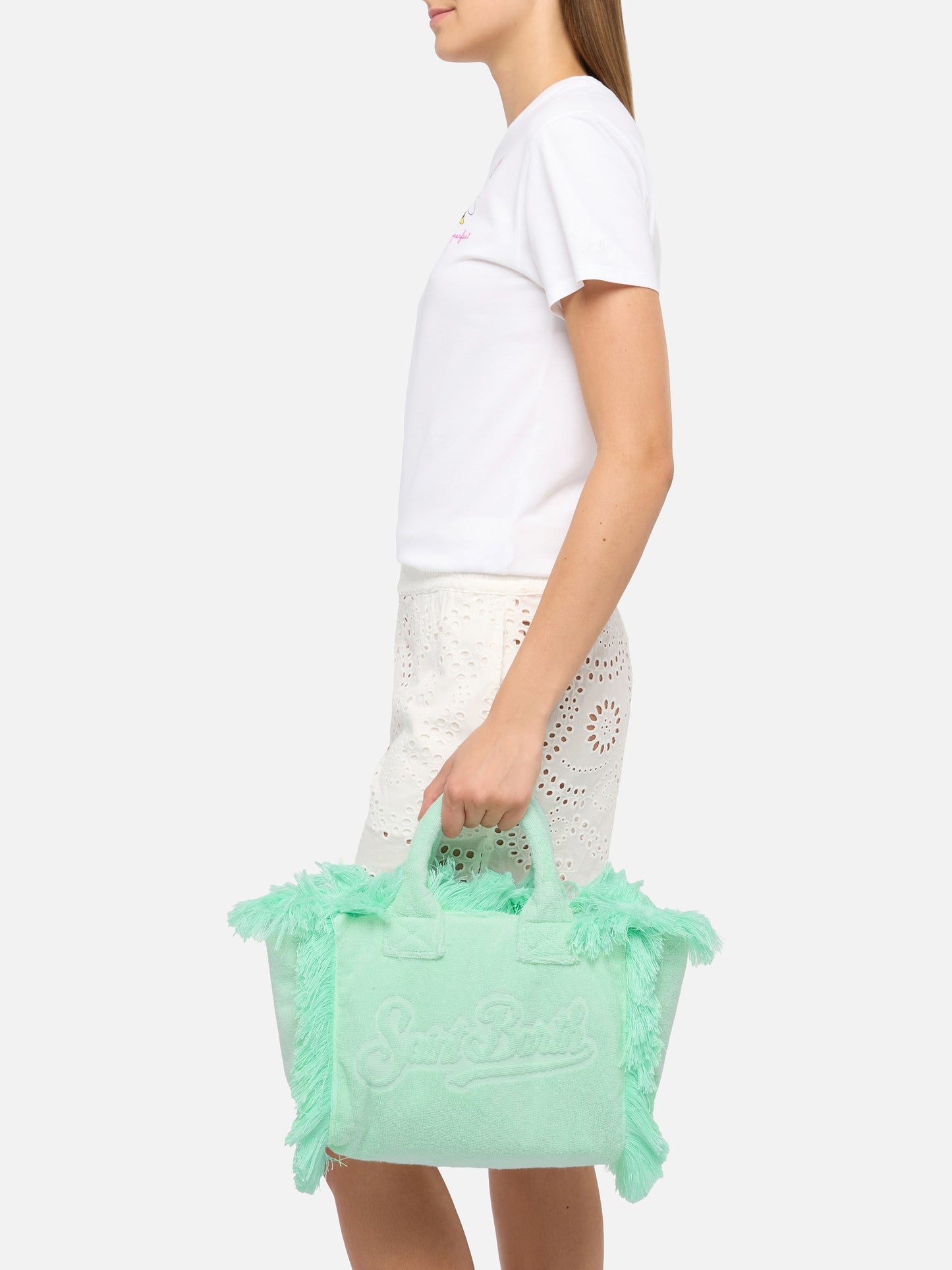 Borsa Colette in spugna verde menta con rilievo