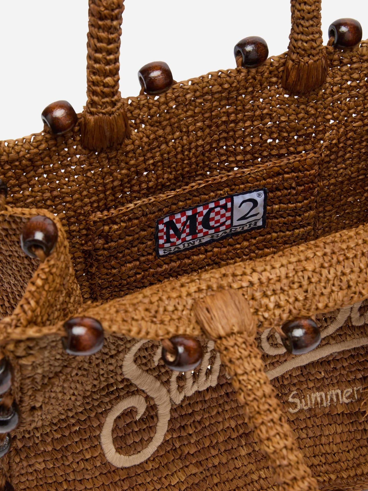 Borsa Colette in raffia con logo ricamato e perline applicate