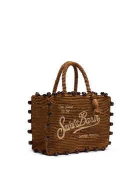 Borsa Colette in raffia con logo ricamato e perline applicate
