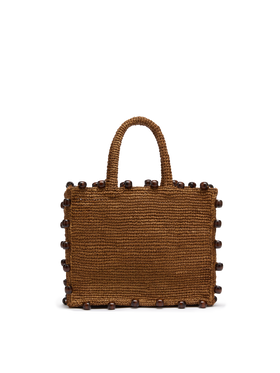 Borsa Colette in raffia con logo ricamato e perline applicate