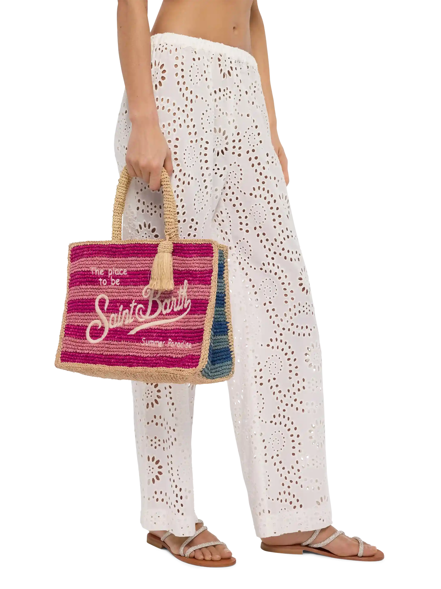 Colette Raffia multicolor striped handbag with logo embroidery - MC2 Saint Barth