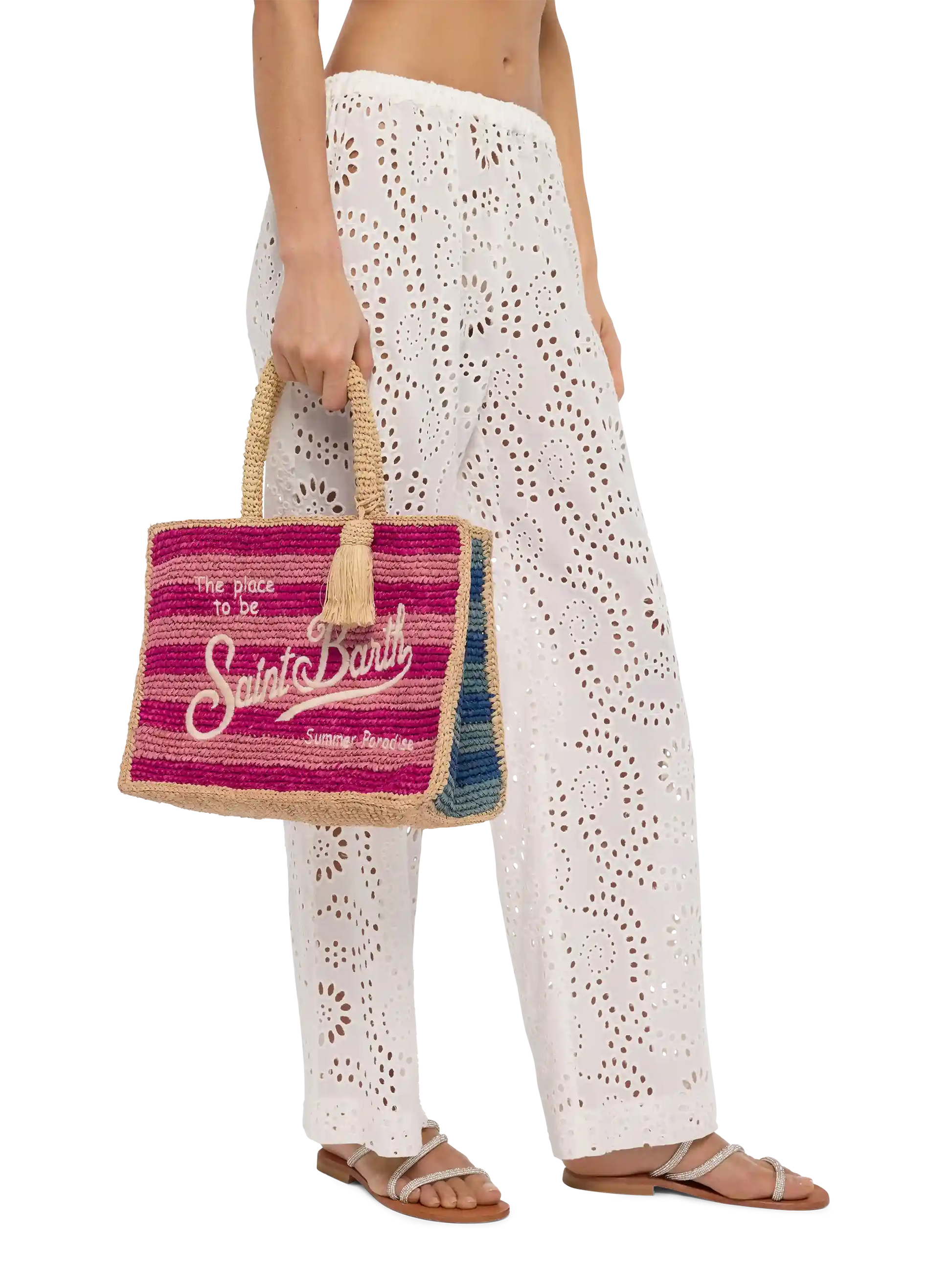 Colette Raffia multicolor striped handbag with logo embroidery - MC2 Saint Barth