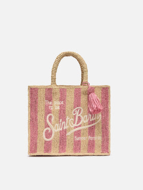 Colette Raffia rosa gestreifte Handtasche mit Logo-Stickerei