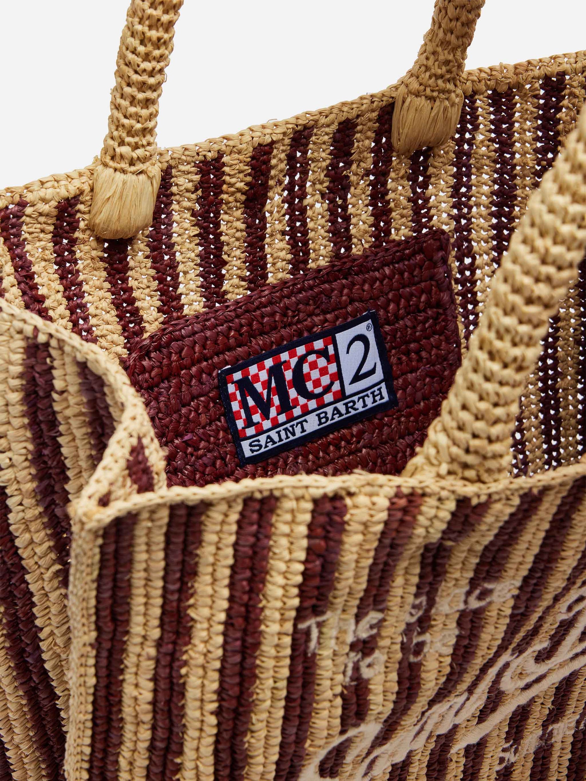 Colette Raffia brown striped handbag with logo embroidery - MC2 Saint Barth