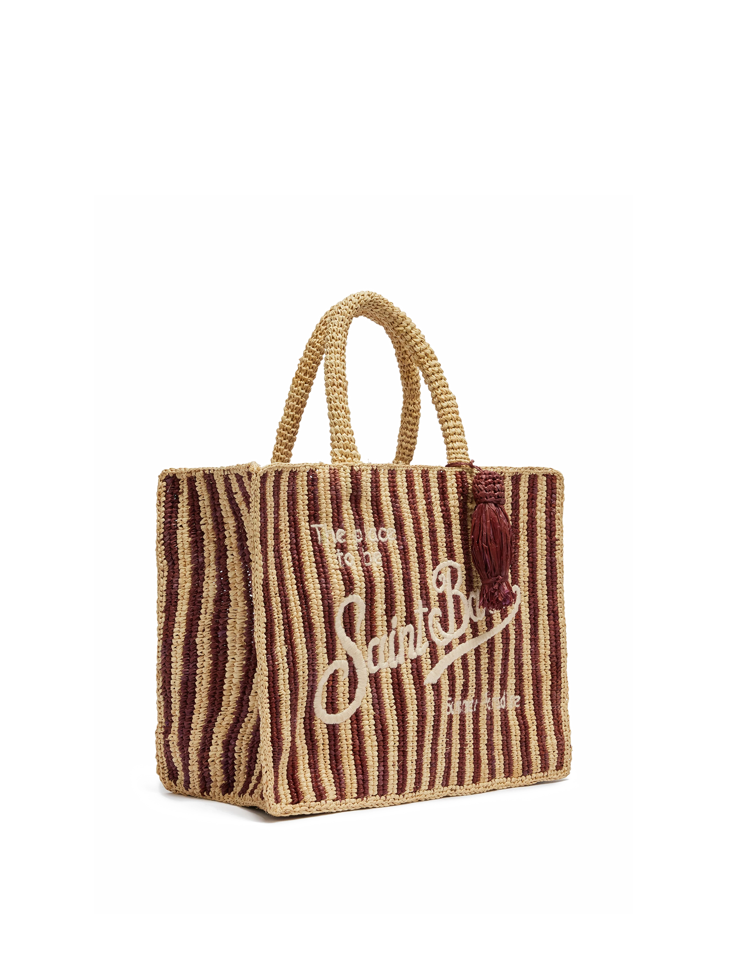 Borsa Colette in raffia a righe con logo ricamato e nappetta