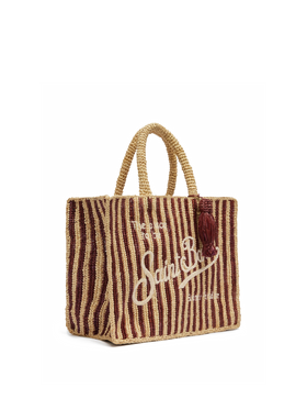 Borsa Colette in raffia a righe con logo ricamato e nappetta