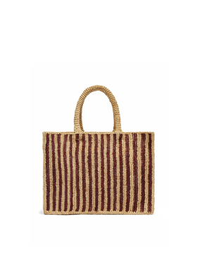 Borsa Colette in raffia a righe con logo ricamato e nappetta