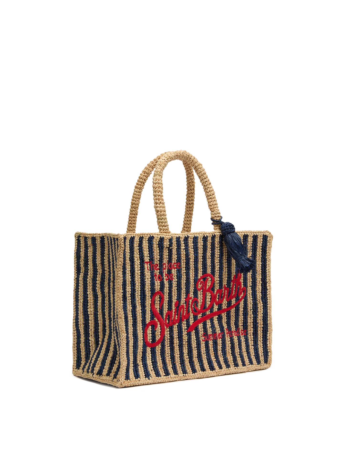 Colette Raffia navy blue striped handbag with logo embroidery - MC2 Saint Barth
