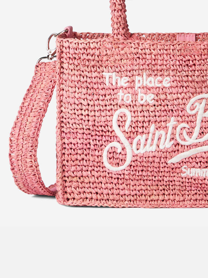 Colette pink raffia handbag with Saint Barth embroidery