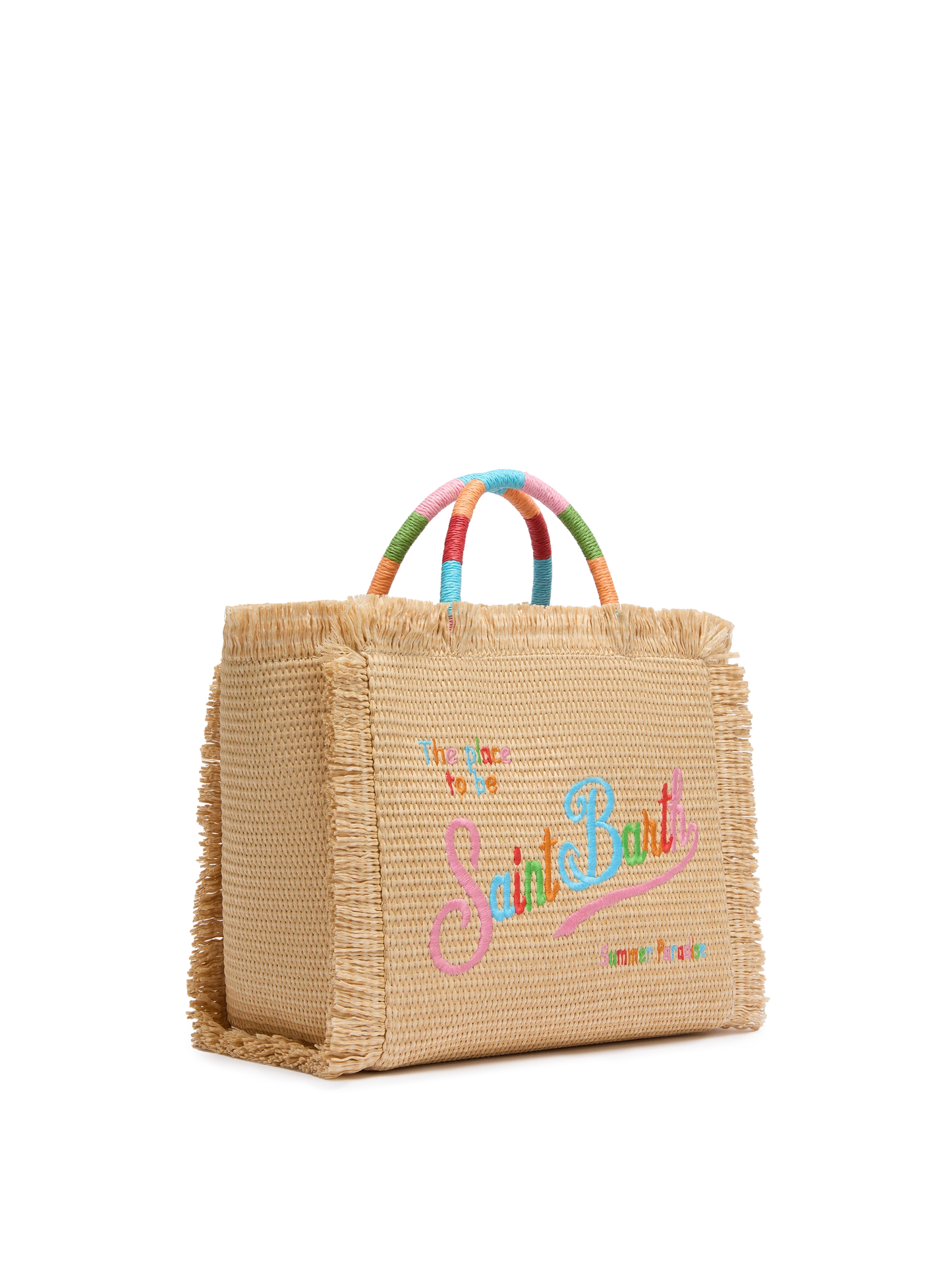 Colette Straw effect handbag with multicolor logo embroidery - MC2 Saint Barth