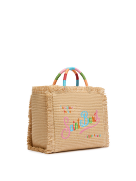 Colette Straw effect handbag with multicolor logo embroidery - MC2 Saint Barth