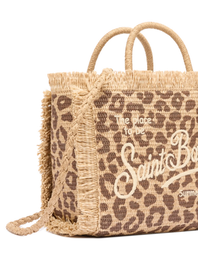 Colette straw effect bag with leopard embroidery