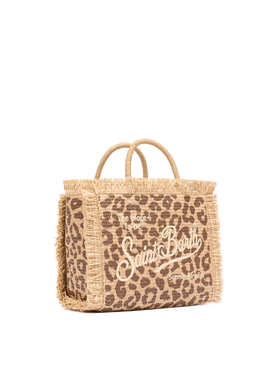 Colette straw effect bag with leopard embroidery