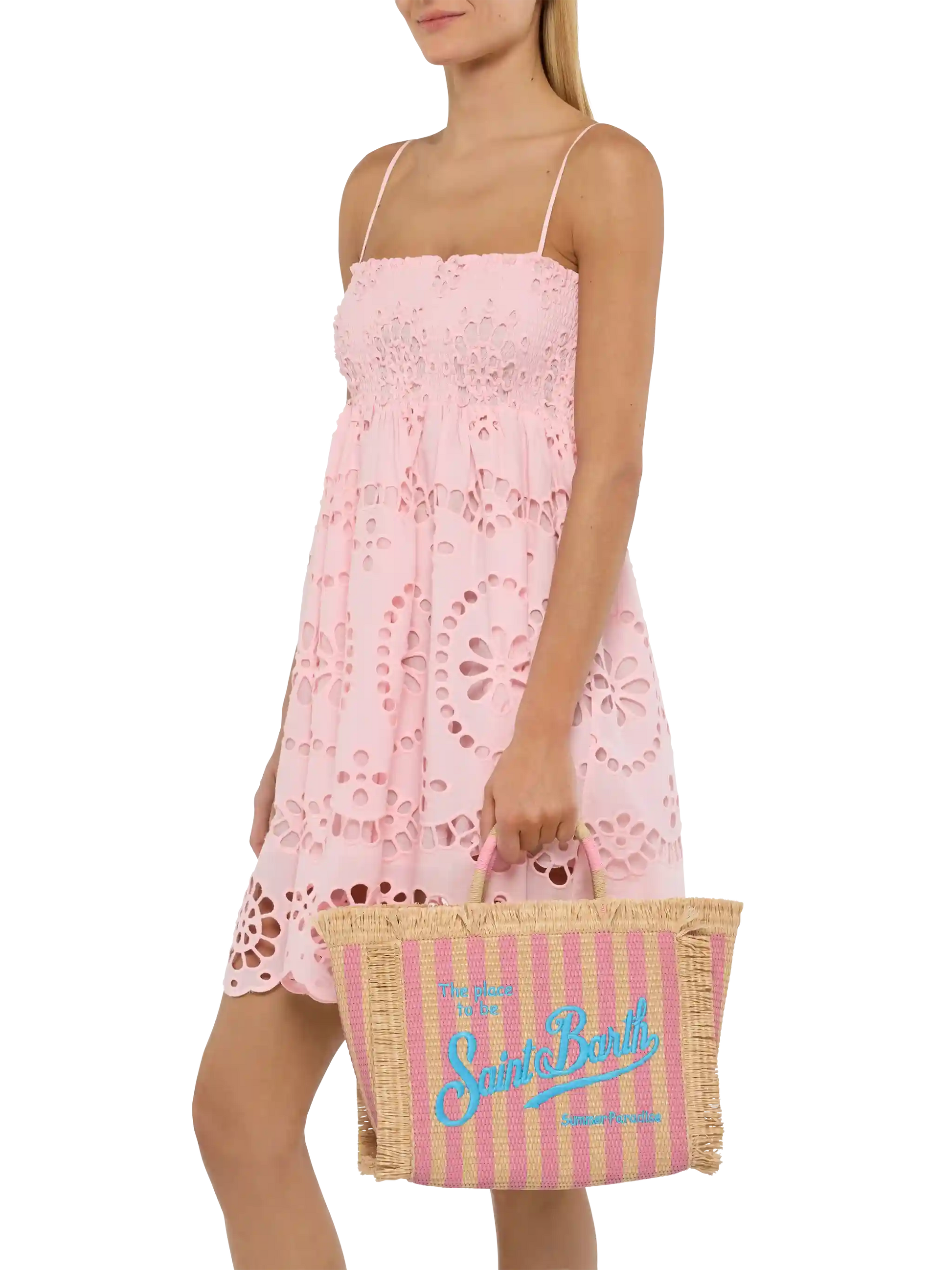 Colette Straw effect handbag with striped print - MC2 Saint Barth