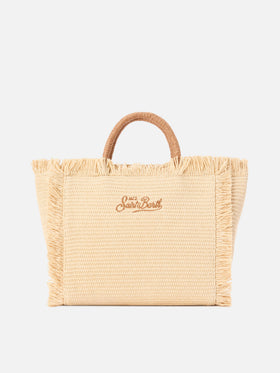 Borsa Colette effetto paglia con logo ricamato