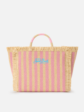 Colette bag in striped straw effect fabric with embroidered logo