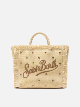 Borsa Colette in tessuto effetto paglia con strass applicati