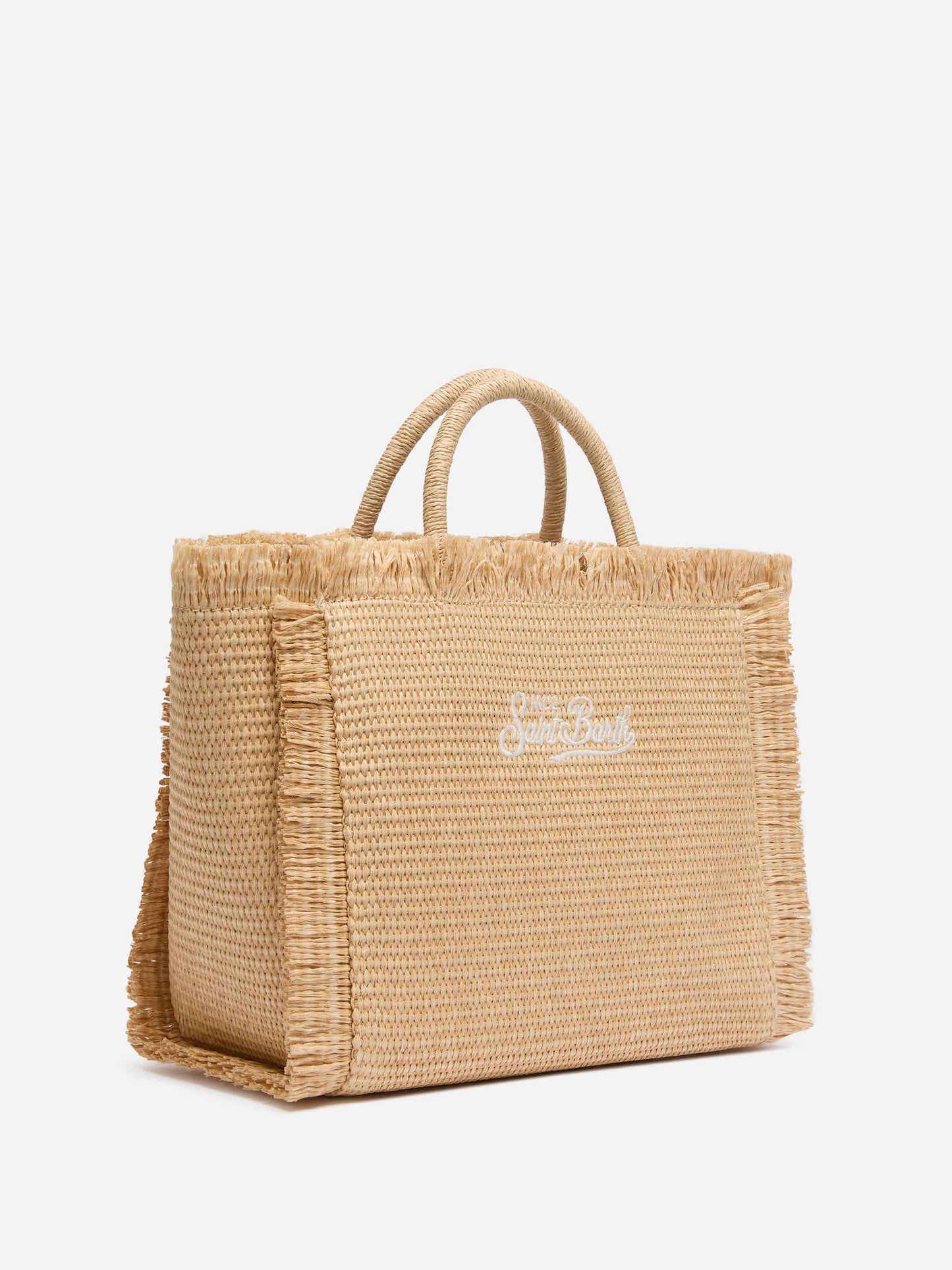 Borsa Colette effetto paglia con logo ricamato