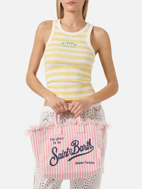 Borsa Colette in lino a righe rosa e bianche