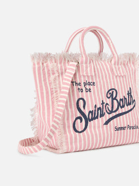 Borsa Colette in lino a righe rosa e bianche