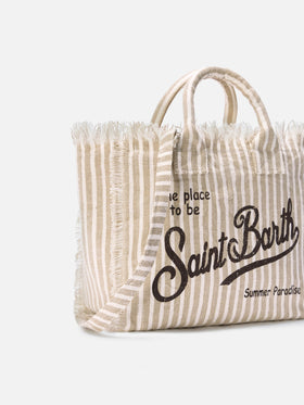 Colette linen striped bag in beige and white