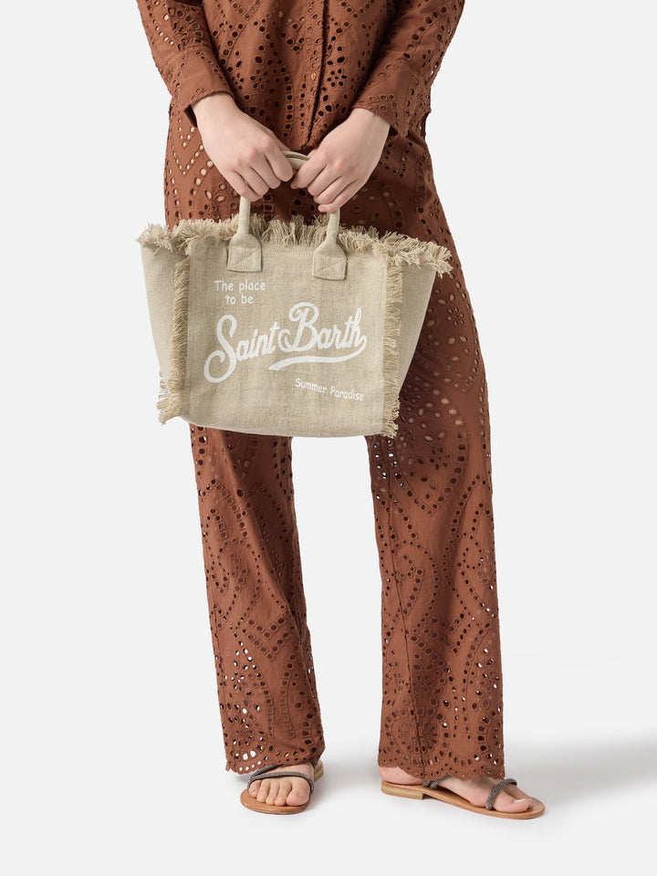 Borsa Colette in lino beige tinta unita