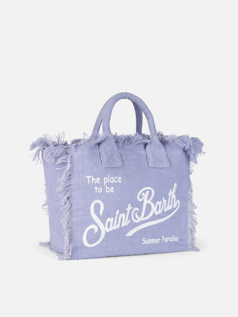 Lilac Colette Linen handbag with Saint Barth logo print