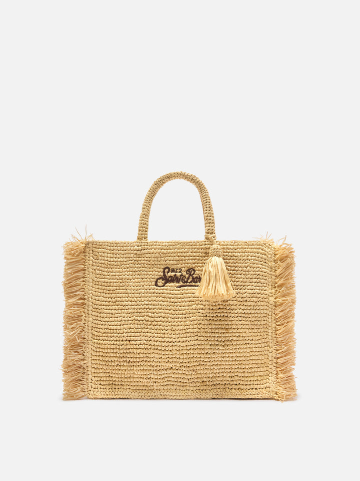 Colette raffia bag with side fringes