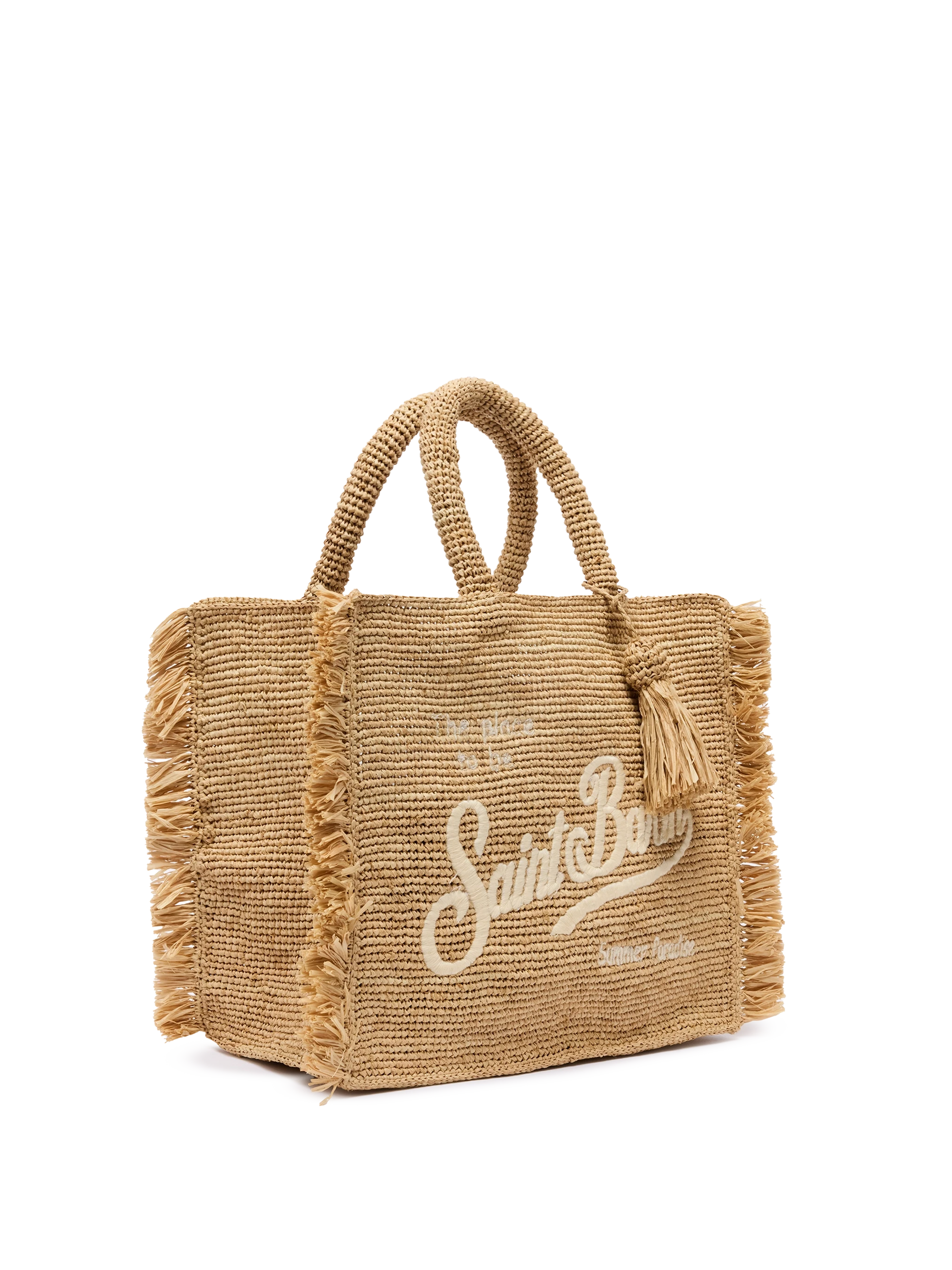 Colette Raffia handbag with logo embroidery and fringes - MC2 Saint Barth