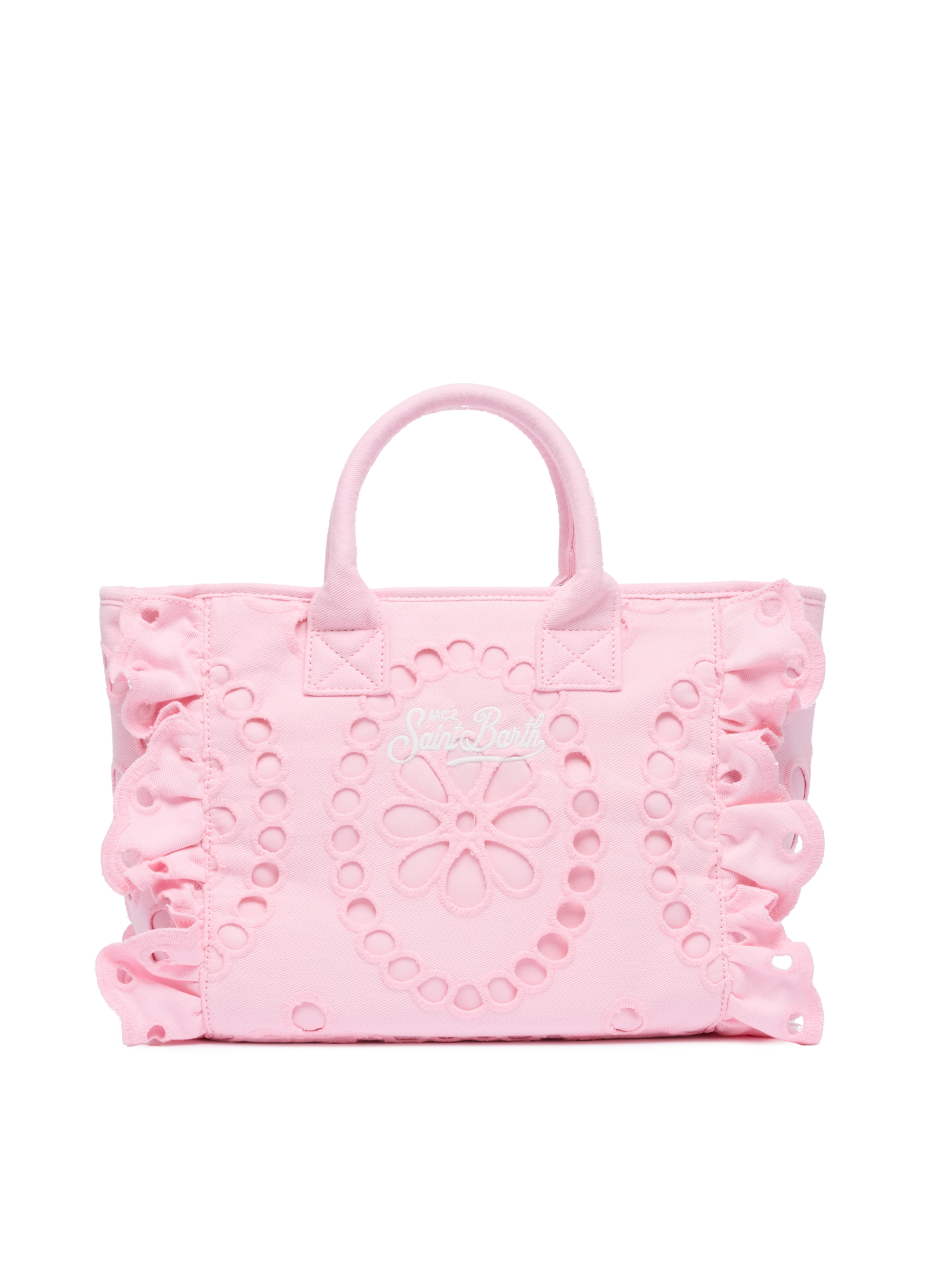 Colette pink handbag in Sangallo cotton lace with flounce - MC2 Saint Barth