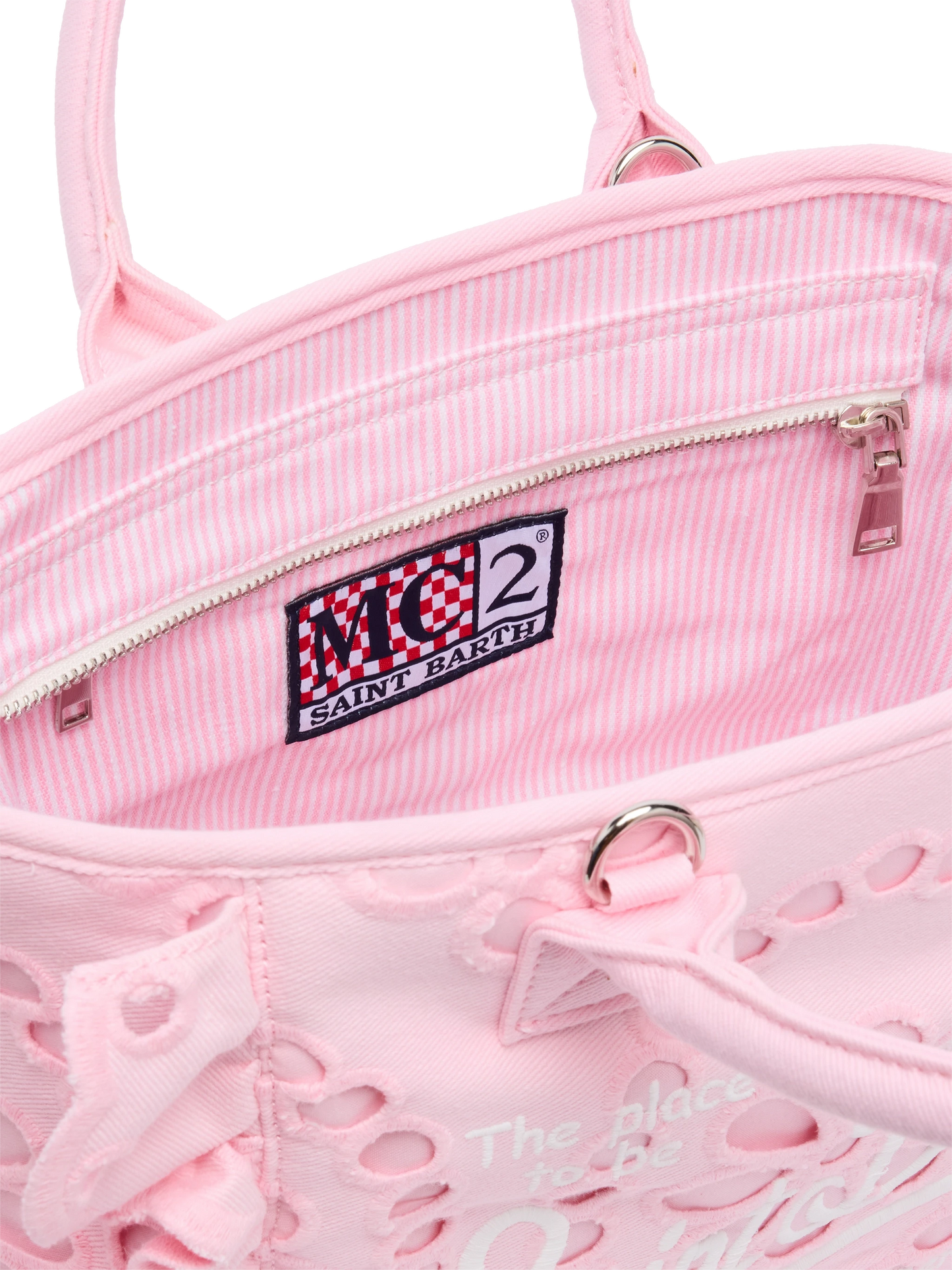 Colette pink handbag in Sangallo cotton lace with flounce - MC2 Saint Barth