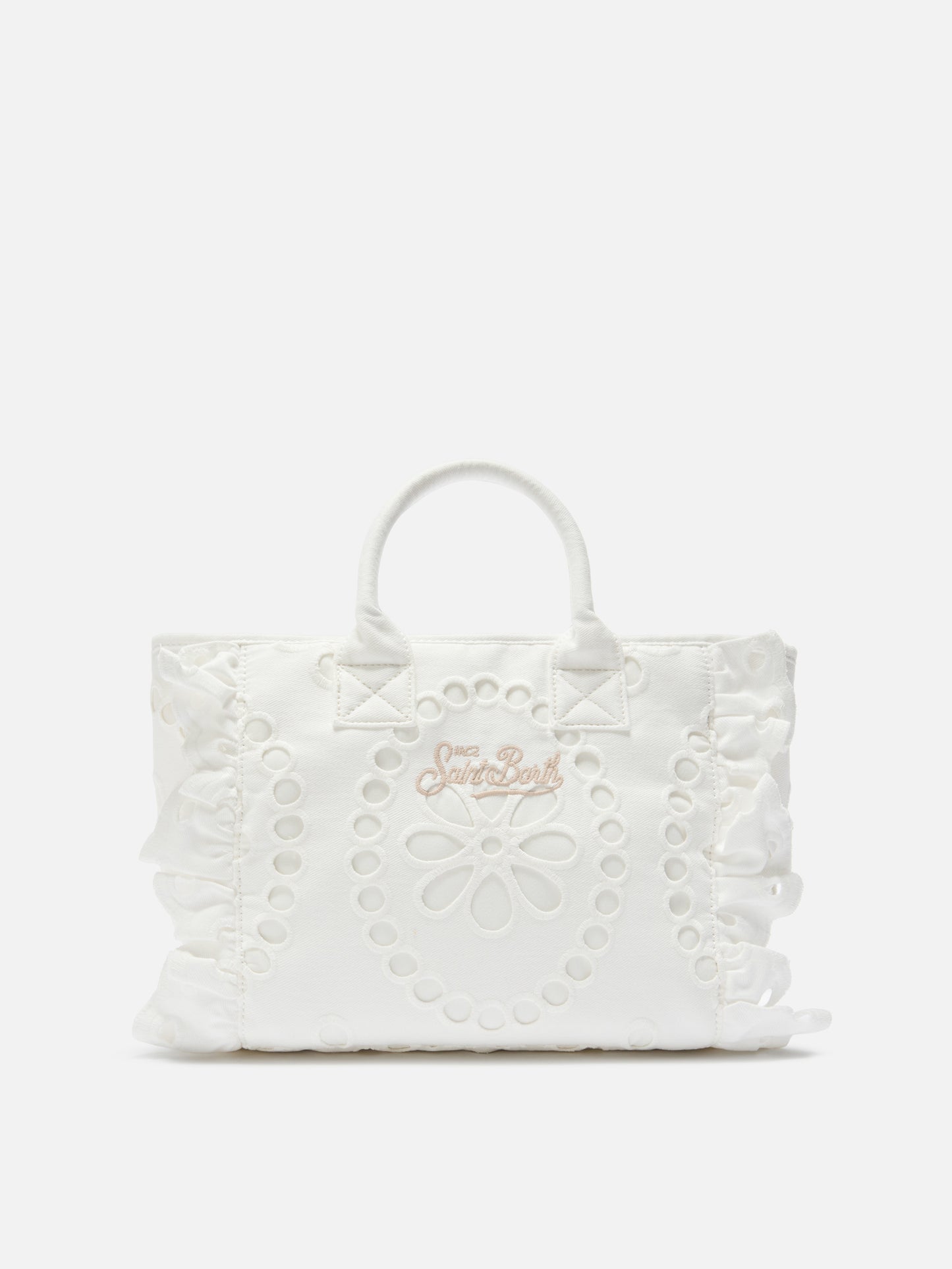 Colette Volant bag in white broderie anglaise cotton