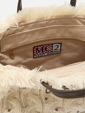 Colette Wool Braid Handbag in white braided wool blend with rhinestones