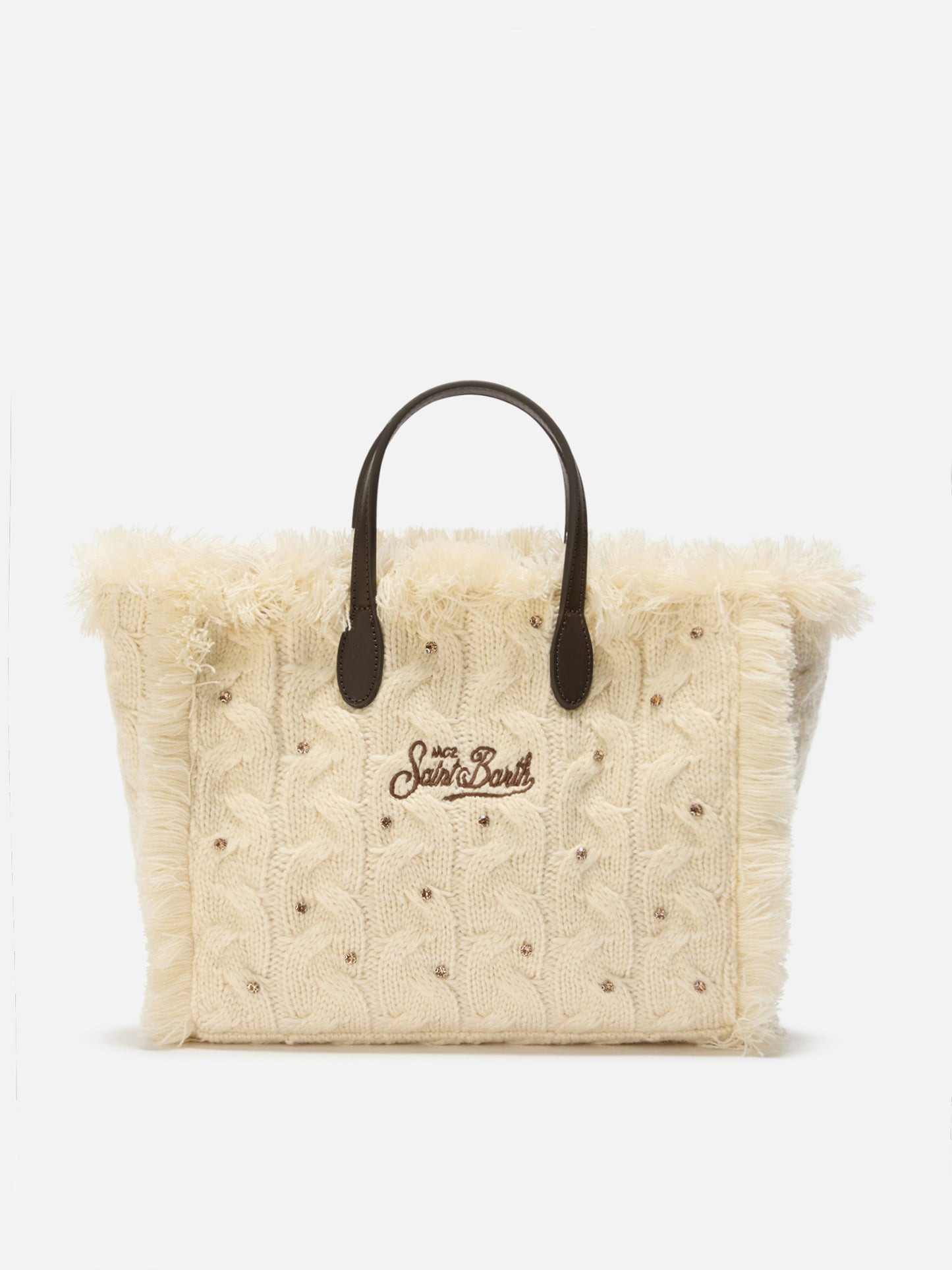 Colette Wool Braid Handbag in white braided wool blend with rhinestones