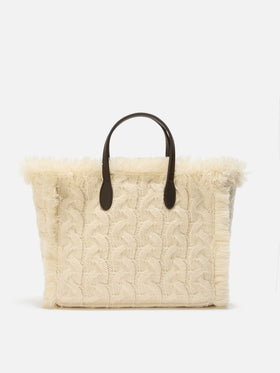 Colette Wool Braid Handbag in white braided wool blend with rhinestones