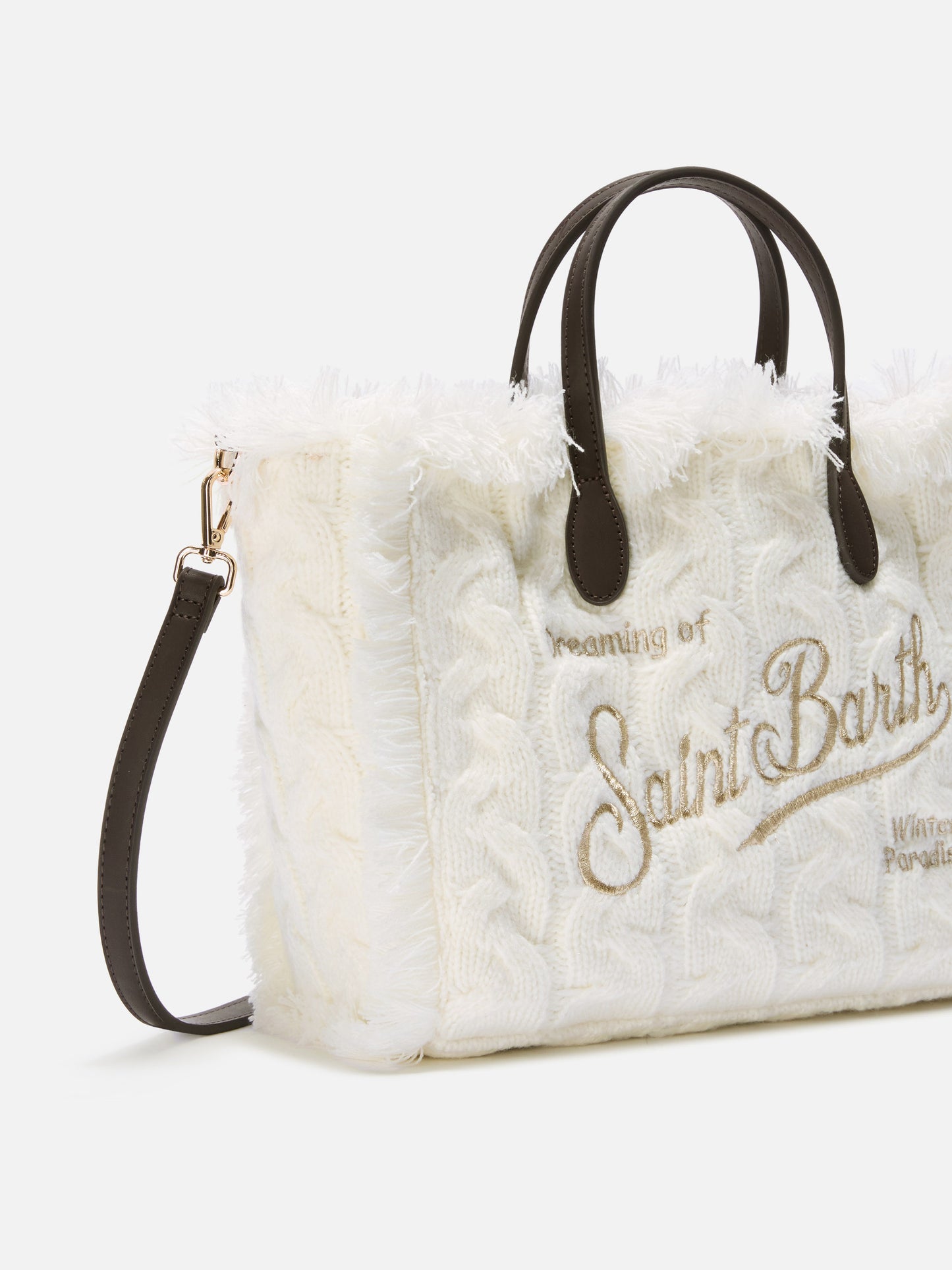 Colette Wollflechthandtasche aus weißem Wollmischgewebe