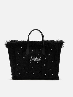 Colette Wool Braid Handbag in black braided wool blend with rhinestones
