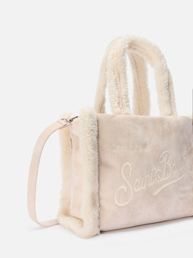 Borsa a mano  Colette Shearling  faux suede ghiaccio con dettagli in shearling
