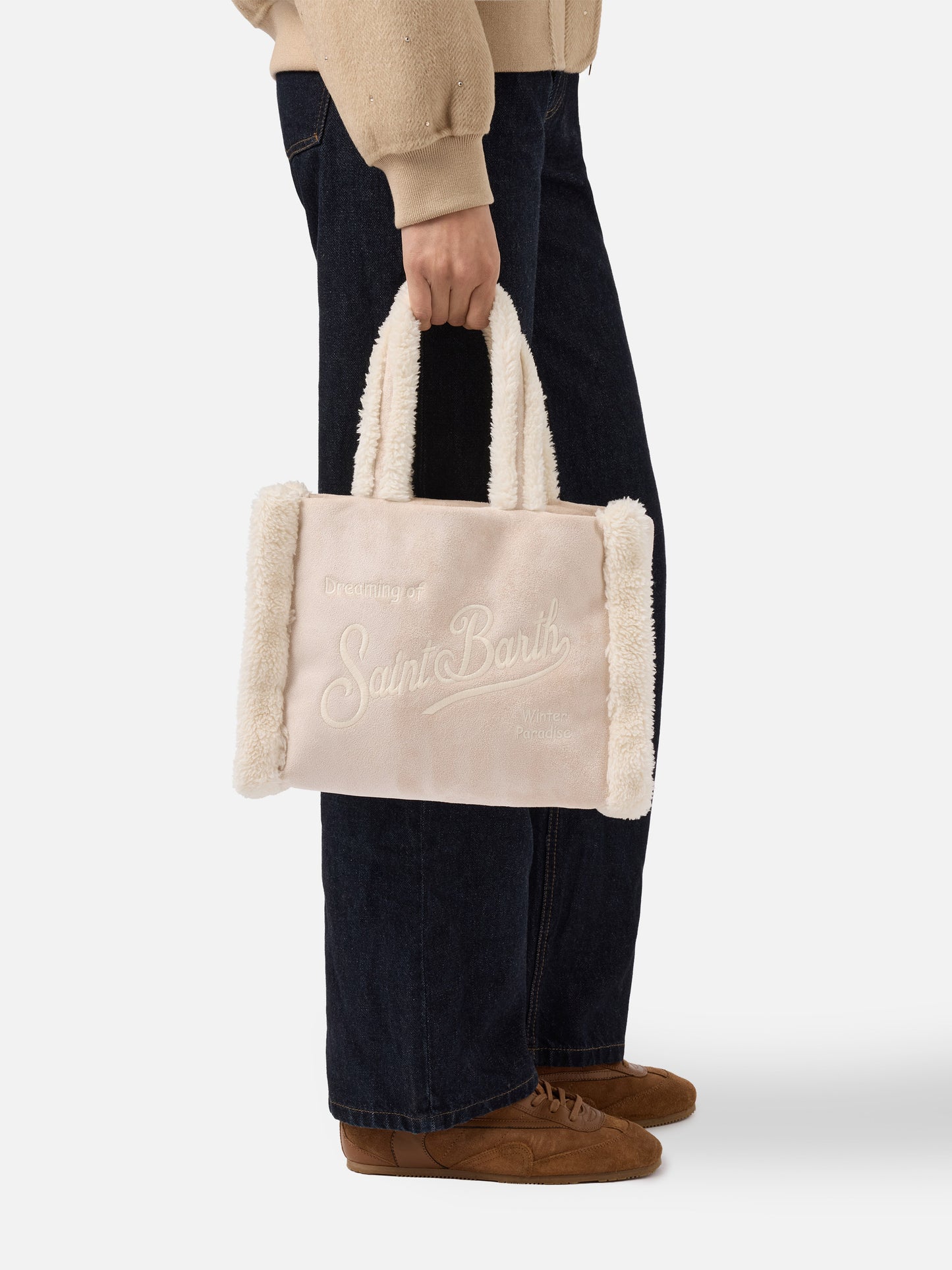 Borsa a mano  Colette Shearling  faux suede ghiaccio con dettagli in shearling
