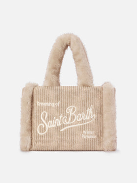 Sac à main en fausse peau lainée côtelée Beige Colette avec broderie logo 