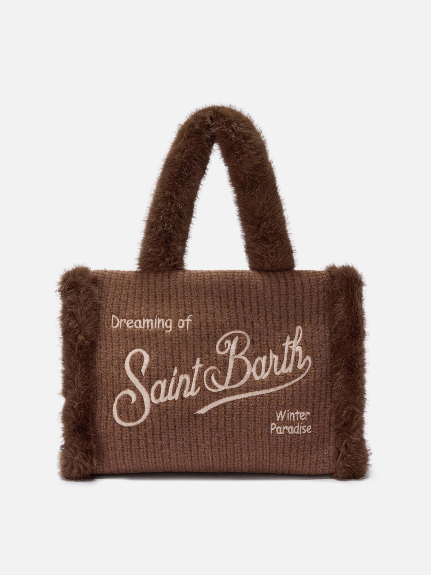 Colette Shearling Rib Handbag in ribbed brown wool blend and shearling