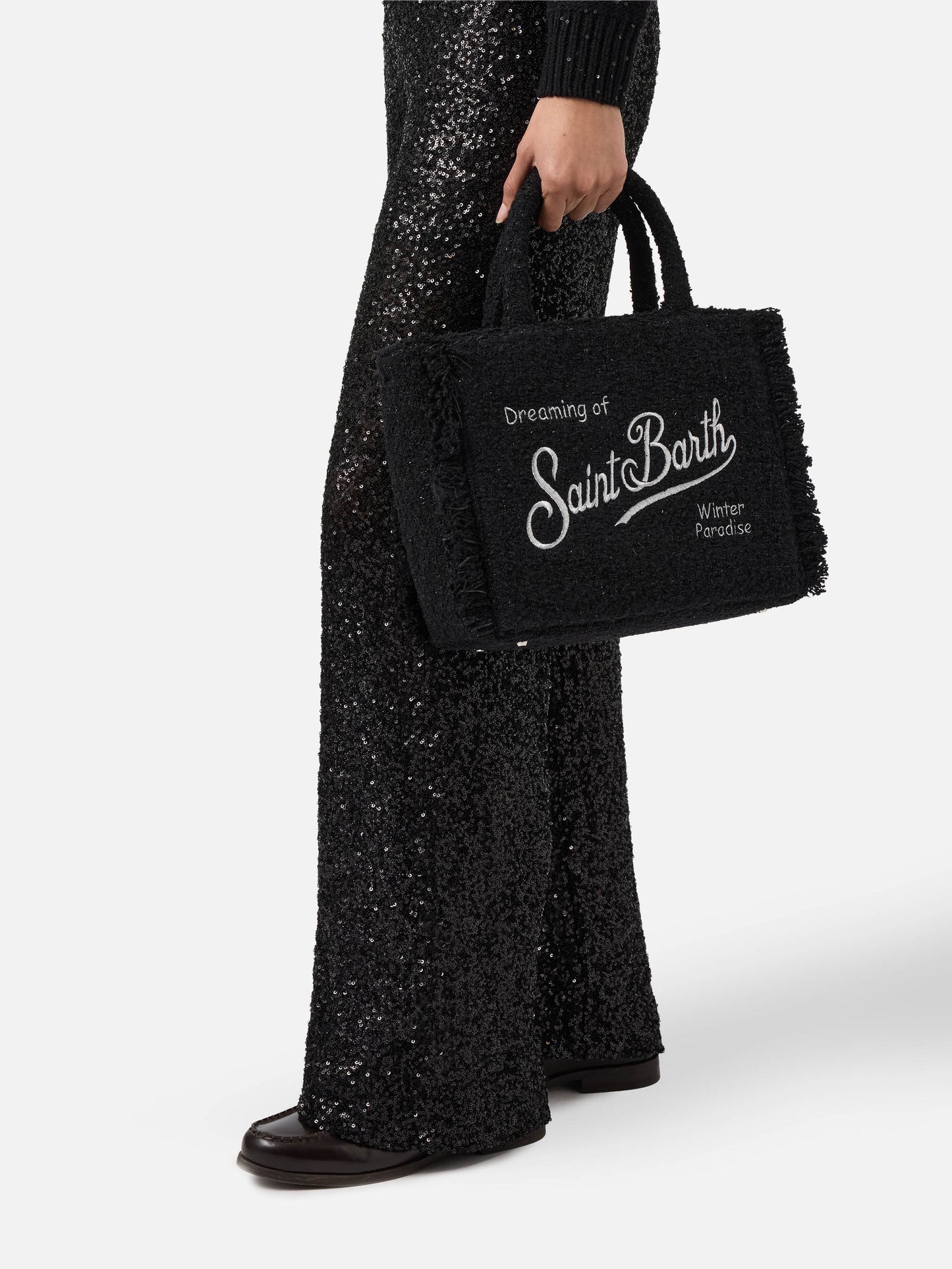 Colette Tweed Handtasche aus schwarzem Wollmischgewebe